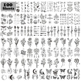 100 Sheets Temporary Tattoos for Women , 420 Mixed Styles Tiny Branch   Stickers that Look Real and Last Long, Realistic Henna  for Girl  Art Sticker