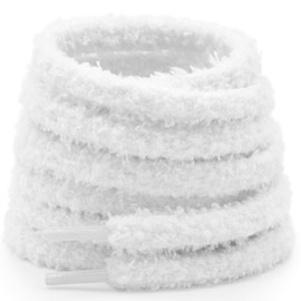 YJRVFINE Round Fuzzy Shoe Laces: 47 Inch Soft Plush Sneakers White Shoelaces - 2 Pair