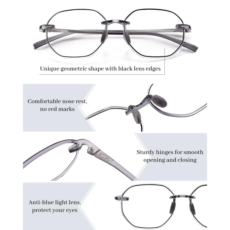 LUFF Reading Glasses Men Women-Blue Light Blocking Lightweight Computer Reader,3