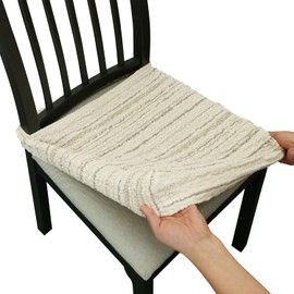 Lawalon Heavyweight Cotton Dining Seat Covers for Chairs (Creamy White, Set of 6), Woven Stretch Fabric Slipcovers for Dining Room or Kitchen, Extra Durable and Machine Washable