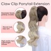 HSLHDI Claw Clip Ponytail Extension,20 Inch Ash Blonde Curly Wavy