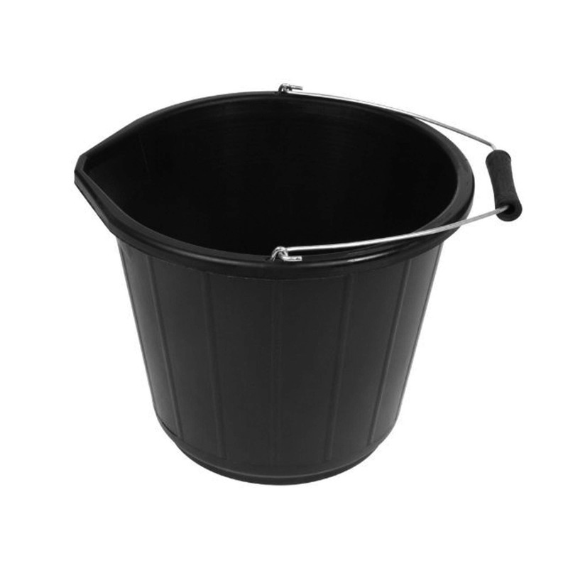 Bucket 3 Gallon Heavy Duty Black Builders 14l Litre Plastic
