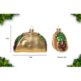 2pcs Blown Glass Taco Ornaments for Christmas Tree, Set of 2 Glass Taco Christmas Ornament