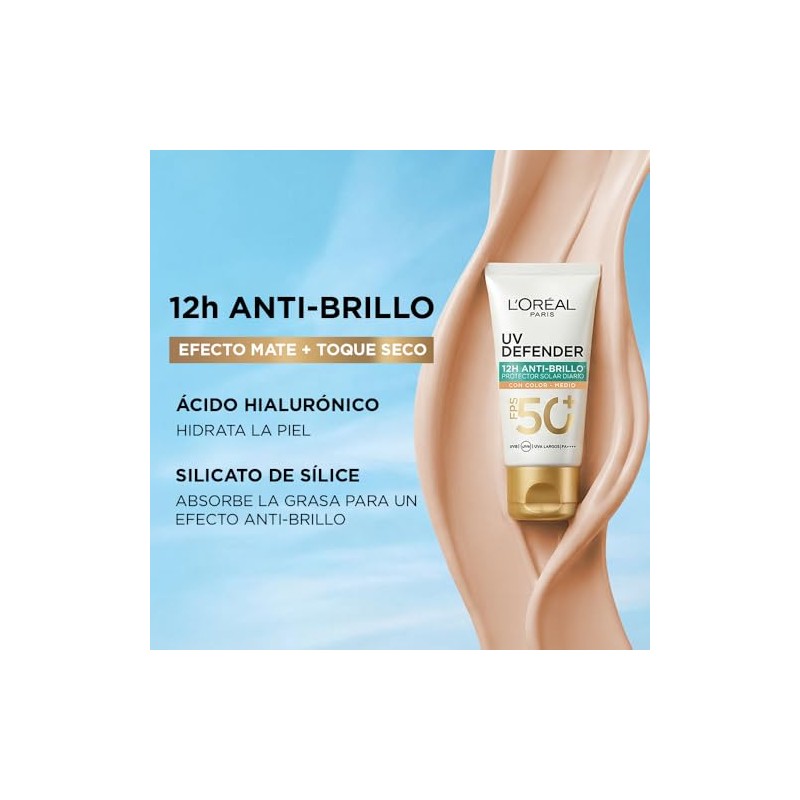 L'Oréal Paris Protector Solar Diario FPS50+ UV Defender Anti-Brillo Tono