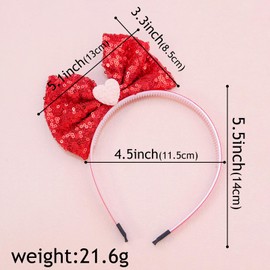 Valentine's Day Headband Heart Bow Hairbands Red Head Bands Glitter Bow Design Valentine Party Birthday Cosplay Photo Props Head Wear Gifts for Women Girls Valentine Head Decoration