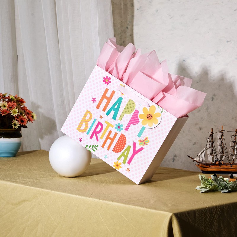 Bobobag 13" Pink Gift Bag with Tissue Paper for happy