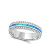Blue Simulated Opal Eternity Wedding Ring .925 Sterling Silver Stripe