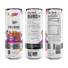 CELSIUS GALAXY VIBE Sparkling Strawberry Watermelon, Sugar Free Energy Drink, 12 Fl Oz (Pack of 12)
