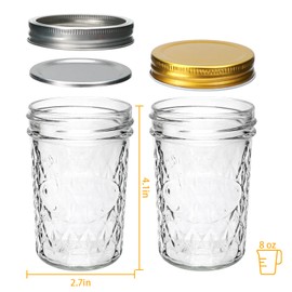 Datttcc 8oz Mason Jars, Canning Jars,Jam Jars forJelly,Honey, Wedding Favors, Food Storage,Kitchen & DIY Gifts, with Lables,Sponge Brush,Pen,Set of 16