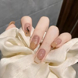 ALLEVG Nail Tips, 24 Pieces, Medium 3D, Autumn & Winter, French, Stars, Glitter, Vanilla, Her Nail Tip, Popular, Japanese, Cute, Simple, Stylish, Coming of Age of Entrance Ceremonies, Graduations,