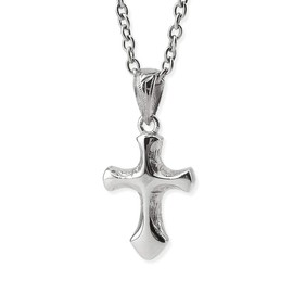 Hawaiian Jewelry Necklace, Surgical Stainless Steel, Simple, Stainless Steel, Cross, 3D, Scroll, Cable Chain (Stainless Steel Width 0.16 inch (2 mm), Stainless Steel, No Gemstone