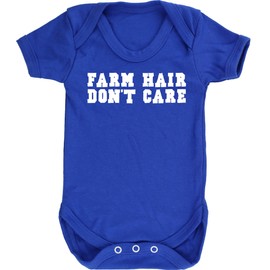 Hippowarehouse Farm Hair Don't Care Baby Vest Bodysuit (Short Sleeve) Boys Girls Royal Blue
