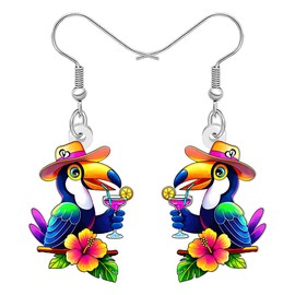 BAMAY Acrylic Cute Toucan Bird Earrings Tropical Floral Margarita Cocktail Glass Dangle Flower Summer Jewelry Bird Lover Gifts for Women Mom (Colorful)