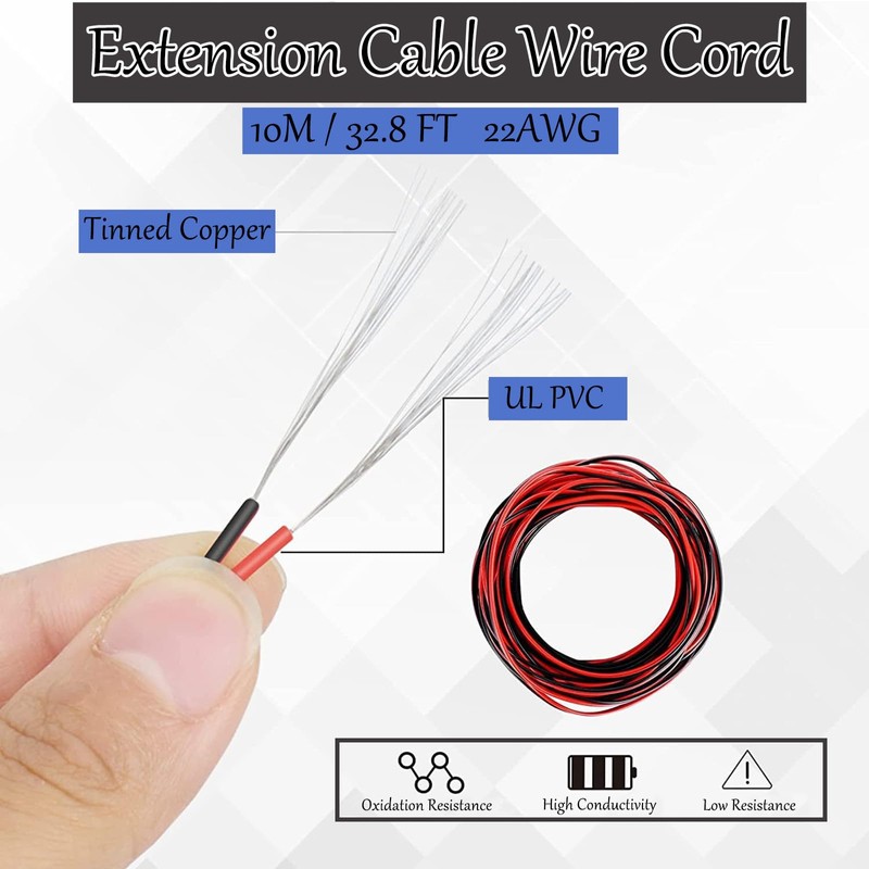 10M/32.8FT Electrical Wire 22AWG, 2-Core Red/Black, 10m PVC Insulated Copper