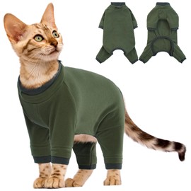 Cat Clothing, Cat Bodysuit After Surgery Post-Operative Clothing for Cats, Body Operation Recovery, Anti-Leaking, Long Sleeve, 4 Legs, Onesie, Cat Clothing, Shirts, 4-Legged (Blue-Grey, L)