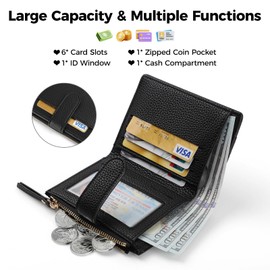 RRANCharltu Women's Leather Wallet Small with Card Slots Purse Women's Small Wallet Girls with Zip Pocket and Banknote Compartment, black, Classic