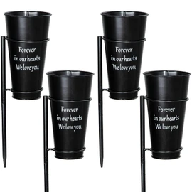 Metal Cemetery Vase Flower Holder with Spikes in Ground Grave Vases for Gravesite Gravestone Memorial Grave Markers Cemetery Decorations (4Pcs, Black)