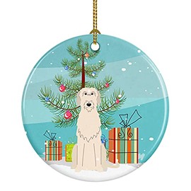 Caroline's Treasures Merry Christmas Tree Irish Wolfhound Ceramic Ornament Christmas Tree Hanging Decorations for Home Christmas Holiday, Party, Gift, 3 in, Multicolor
