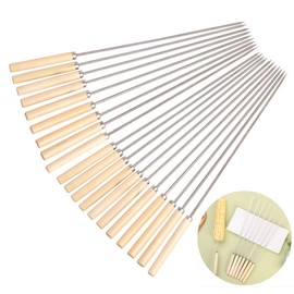 Lezed Stainless Steel Barbecue Skewers with Wooden Handle Meat Skewers Stainless Steel Reusable Stainless Steel Barbecue Barbecue Skewers for BBQ Hotdog Telescopic Camping Campfire Pack of 20