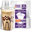 24 oz Clear Plastic Cups with Strawless Sip-Lids [50 Sets]