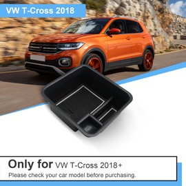 Coleya Centre Console Storage Box Compatible with VW T-Cross 2018-2024, T Cross Accessories Armrest Organiser, T-Cross Centre Armrest Glove Box with Non-Slip Mat (White)