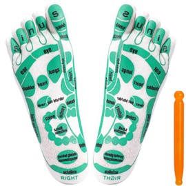 Reflexology Socks with Massage Tool, 1 Pair Five Toe Functional Socks Foot Massage Socks Cotton Acupressure Socks for Men and Women (White)