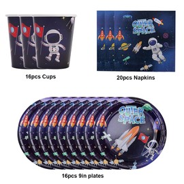 BlinBlin Outer Space Party Tableware, Astronaut Theme Party Dinnerware Plates, Cups Napkins,Galaxy Planet Theme Supplies, Serves 16 Guests
