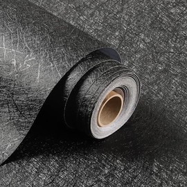 Kitico 17" x 118" Black Silk Wallpaper Peel and Stick, Embossed Textured Self Adhesive Wallpaper, Contact Paper Removable Waterproof Kitchen Vinyl Wrap Cabinet Furniture Textured Renter Friendly Wall