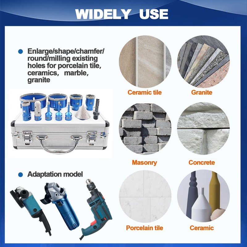 Diamond Core Drill Bit Set - 6/6/8/25/35/50/75/100mm Tile Hole Saw