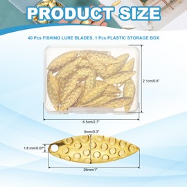 PATIKIL Fishing Lure Blades, 40 Pack 1" x 0.3" Round Fishing Spinner Baits Willowleaf Lure Spinner Making Part with Plastic Storage Box for Bait Accessories, Gold Tone