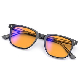 UrbanLens 99% Blue Light Blocking Reading Glasses Women Men, Relieve Eye Strain, Sleeping Glasses, Amber Glasses (Black, 1.0, x)