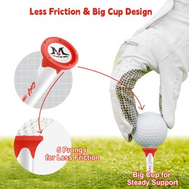 MAZEL High Performance Plastic Golf Tees 8 Pack｜Excellent Durability and Stability Plastic Tees with 5 Prongs,Reduces Friction & Side Spin (Red)