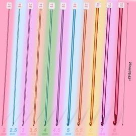 Coopay Tunisian Crochet Hooks Set, 11 Pieces Tunisian Crochet Hook with Crochet Accessories, Aluminium Long Crochet Hook for Tunisian Crochet, 2-8 mm Practical Tunisian Crochet Hooks, Jumper, Baby