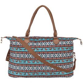 XinblueCo Cow Print Weekender Bag Atzec American Native Horse Print Duffle Bag with Shouler Strap Cow Print Overnight Bags for Women Western Weekender Bag for Hospital Maternity
