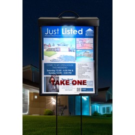 Outdoor Real Estate Brochure Box with Solar Lighted Snap Shut Lid, Take One Document Holder Can Hold 100, 8.5 x 11 Documents, Flyers, Literature and Other Needs (Black with Solar Lid, Pack of 2)