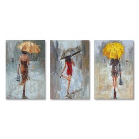 Abstract Wall Art Fashion Girl with Umbrella Painting Romantic Paris Street Prints On Canvas for Bedroom