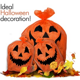 Skeleteen Pumpkin Leaf Bags Decorations - Jack O Lantern Outdoor Yard Fall Lawn and Leaves Pumpkins Decorating Bag with Ties - 3 Sizes