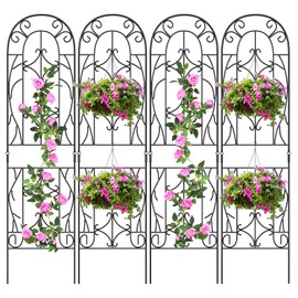 SUNYRISY 4Pack Metal Garden Trellis for Climbing Plants Outdoor, Metal Plant Trellis for Flowers Tomato Cucumber Rose Vegetable Support Garden Decoration, Black