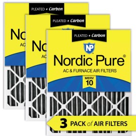 Nordic Pure 12x24x2 Furnace Air Filters MERV 10 Pleated Plus Carbon 3 Pack