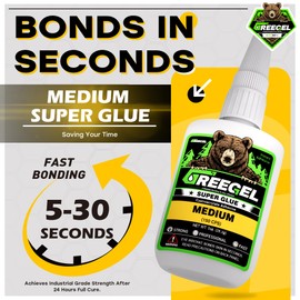GREEGEL Super Glue Medium for Plastic, Metal, Leather, Wood, Ceramic, Premium Superglue 1 oz - Clear Cyanoacrylate Adhesive (CA) Instant Glue with Extra Gel for Quick Fixes & Repair (1 Pack)