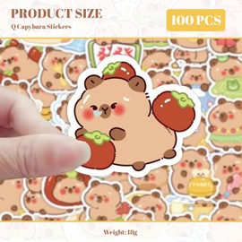 Calkkrer 100 Stück Niedliche Capybara Aufkleber, Wasserdicht PVC Sticker Set für Kinder, Mädchen und Capybara Fans, Ideal für DIY Dekoration und Geschenke
