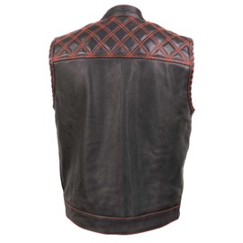 Milwaukee Leather MLM3526 Men's Black 'Paisley' Accented Red Stitching Leather Vest – w/Armhole Trim Open Collar Design - Medium