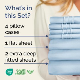 CGK Unlimited Extra Deep Split King Sheet Set - 7 Piece Breathable & Cooling Sheets - Hotel Luxury Bedding Set 18-24 Inch Extra Deep Pockets - Easy Fit, Super Soft, Wrinkle Free & Comfy - Sky Blue, Split King Size