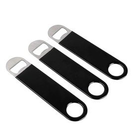 Saedy Black Rubber Flat Bottle Opener, Bar Flade, Bar Keys Heavy Duty Stainless Steel, 7 Inch, 3 Pcs
