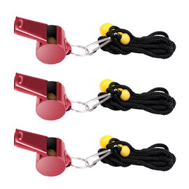 SAVITA Pack of 3 Stainless Steel Whistles with Lanyard Premium Metal Whistle Survival Sports Whistles Loud for Outdoor Activities Sports Lessons Trainer Coach Referee Teacher Emergency (Red)