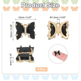 sourcing map 5 Pcs Crystal Gold Plated Butterfly Charm, Brass Zircon Charm Pendant for Phone Accessories Keychain Crafting, Black, 12x10mm