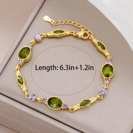 Green Birthstone Bracelets for Women Trendy Multicolor Gemstones Crystal Bracelet Dainty Gold Plated Beaded Bracelets Jewelry for Prom Wedding (Green)