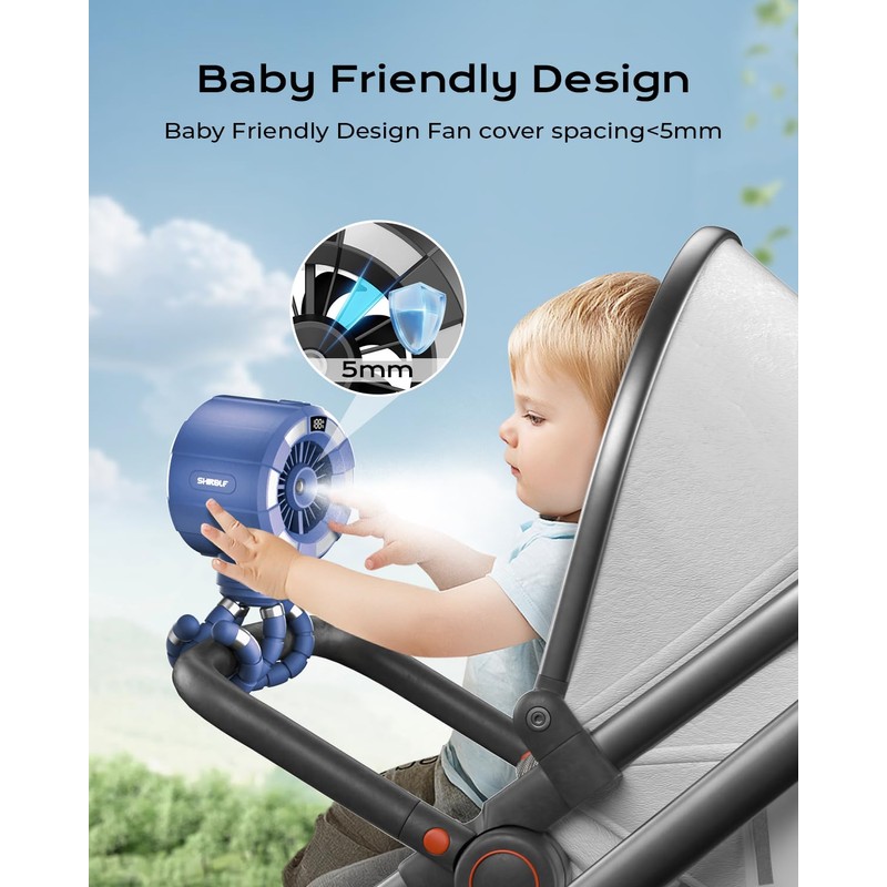 Baby Stroller Misting Fan, 6000mAh Rechargeable Clip-On Fan, 3 Speeds