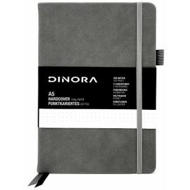 Dinora® Notebook A5 Hardcover - Dotted Bullet Journal - PU Leather - 200 Numbered Pages - 100 g Avery Paper - Grey