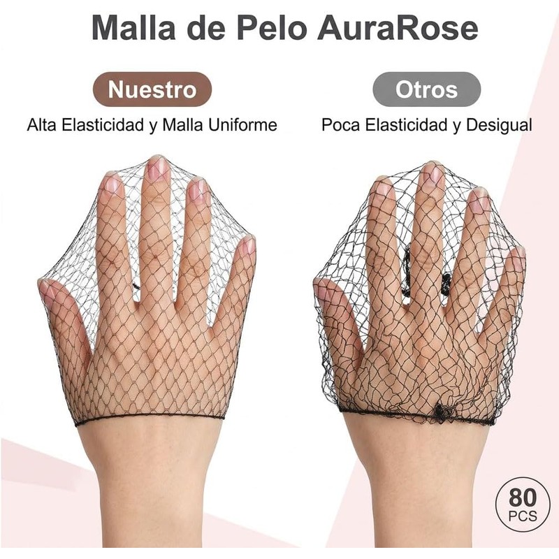 Red para Cabello, 80 Pzs Malla Elástica Invisible para Mujeres